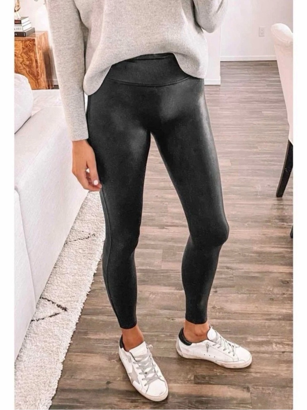 SPANX Black Faux-Leather Fleece Lined High-Rise Leggings
